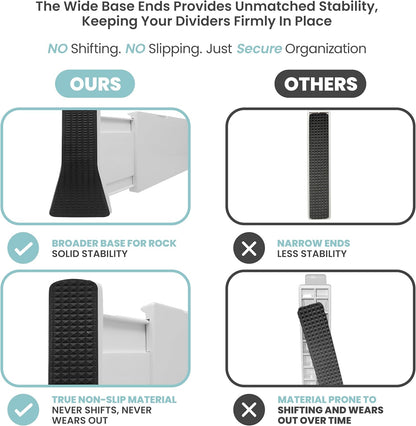 RAPTUROUS Adjustable Drawer Dividers, 8" Tall, Expandable 13.35-22", 6-Pack, Non-Slip for Deep Drawers in Kitchen, Bedroom, and Closet (White)