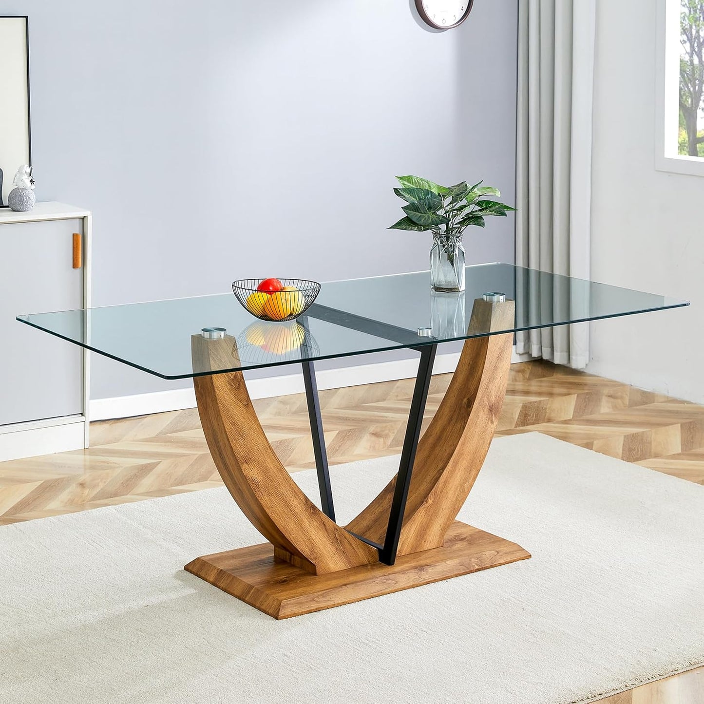 71" Glass Dining Table for 6, Modern Kitchen Table with Tempered Glass Tabletop, Elegant Dining Room Table for Kitchen or Dining Area