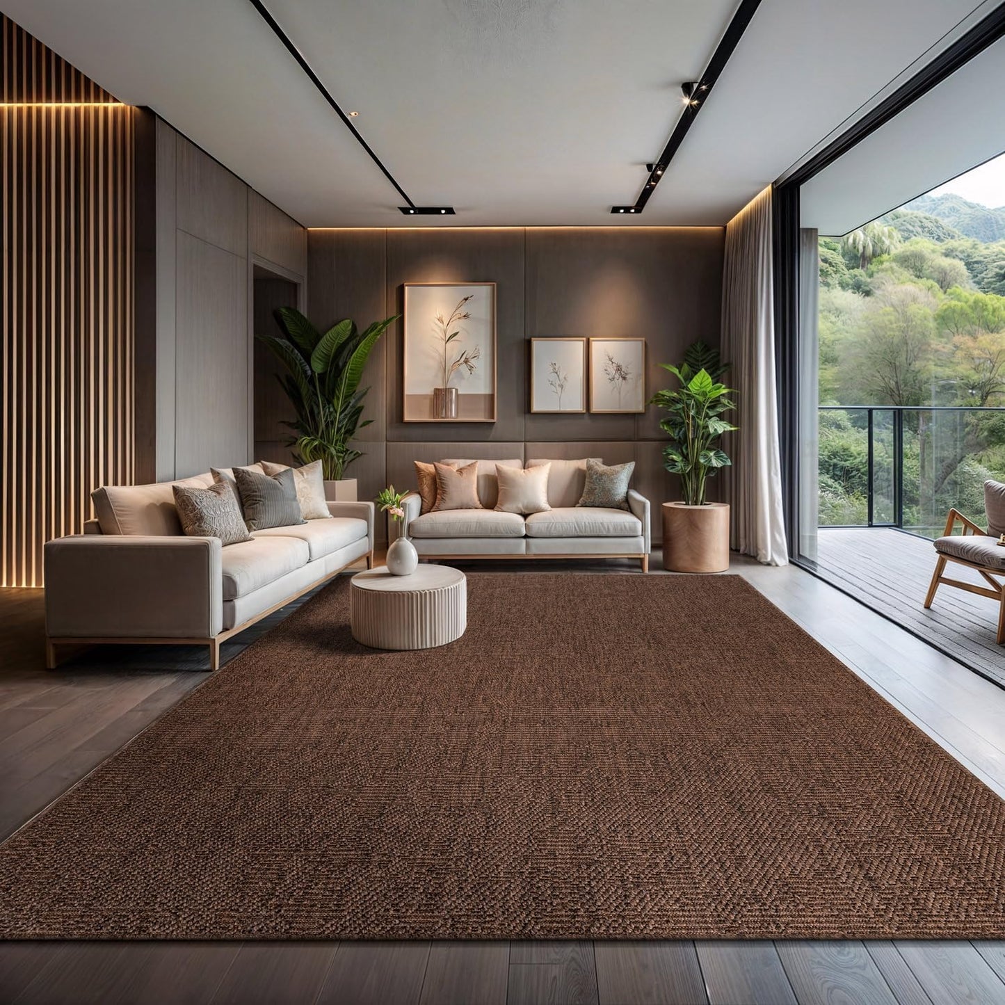 CAMILSON Easy Jute Rug 9x12, Indoor Outdoor Natural Color Fiber Area Rugs for Living Room and Patio Rug Herringbone Seagrass Boho Woven Design Easy-Cleaning Washable Outside Carpet Alfombras 9 x 12