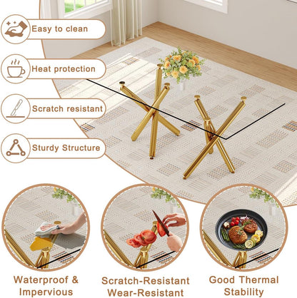 71 in Glass Dining Table,Gold Dining Table for 6-8，Large Size Kitchen and Dining Room Table with Tempered Glass top and Gold Metal Legs, Modern Rectangular Dining Table (Golden)