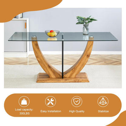 71" Glass Dining Table for 6, Modern Kitchen Table with Tempered Glass Tabletop, Elegant Dining Room Table for Kitchen or Dining Area
