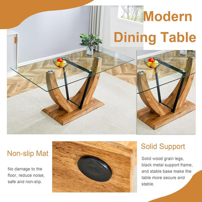 71" Glass Dining Table for 6, Modern Kitchen Table with Tempered Glass Tabletop, Elegant Dining Room Table for Kitchen or Dining Area