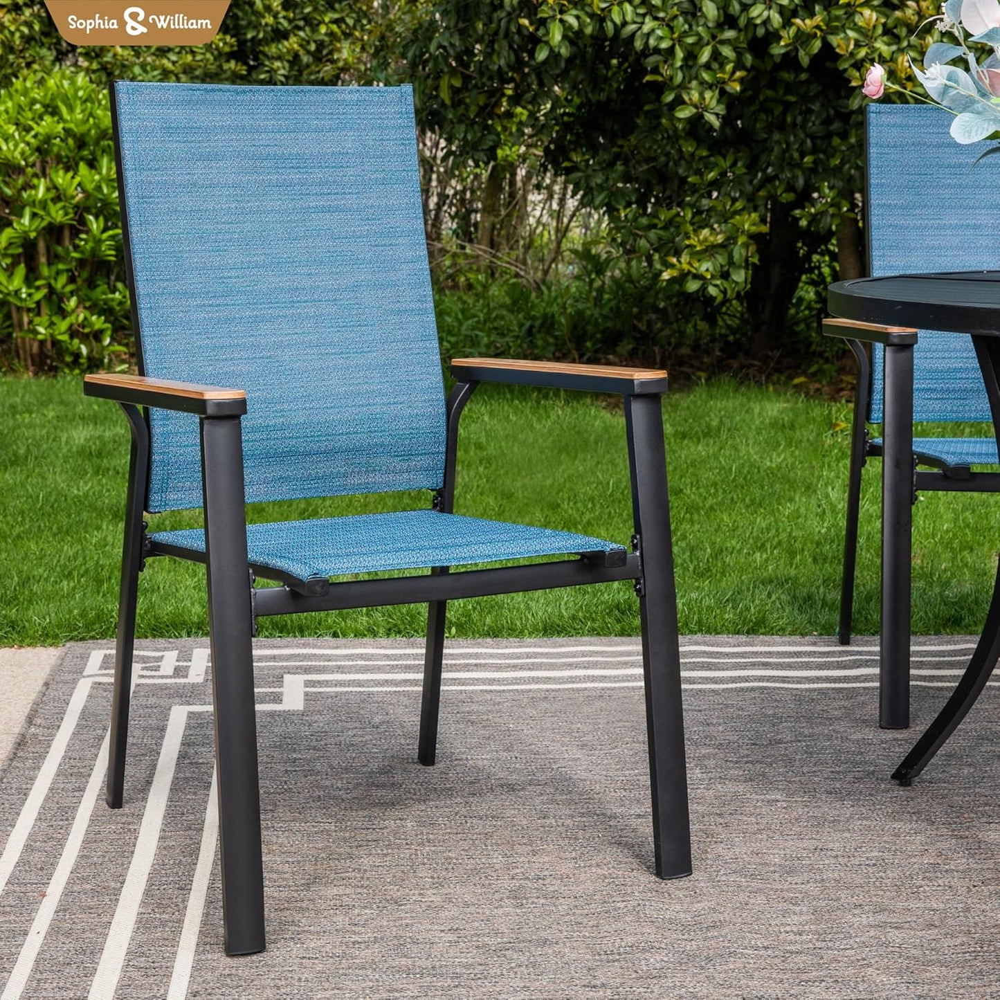 Sophia & William Lightweight Aluminum Outdoor Chair 4 Pieces, Rust-Resistant Aluminum Frame Patio Chairs, Stackable Design for Space Saving-Blue