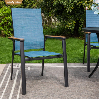 Sophia & William Lightweight Aluminum Outdoor Chair 4 Pieces, Rust-Resistant Aluminum Frame Patio Chairs, Stackable Design for Space Saving-Blue