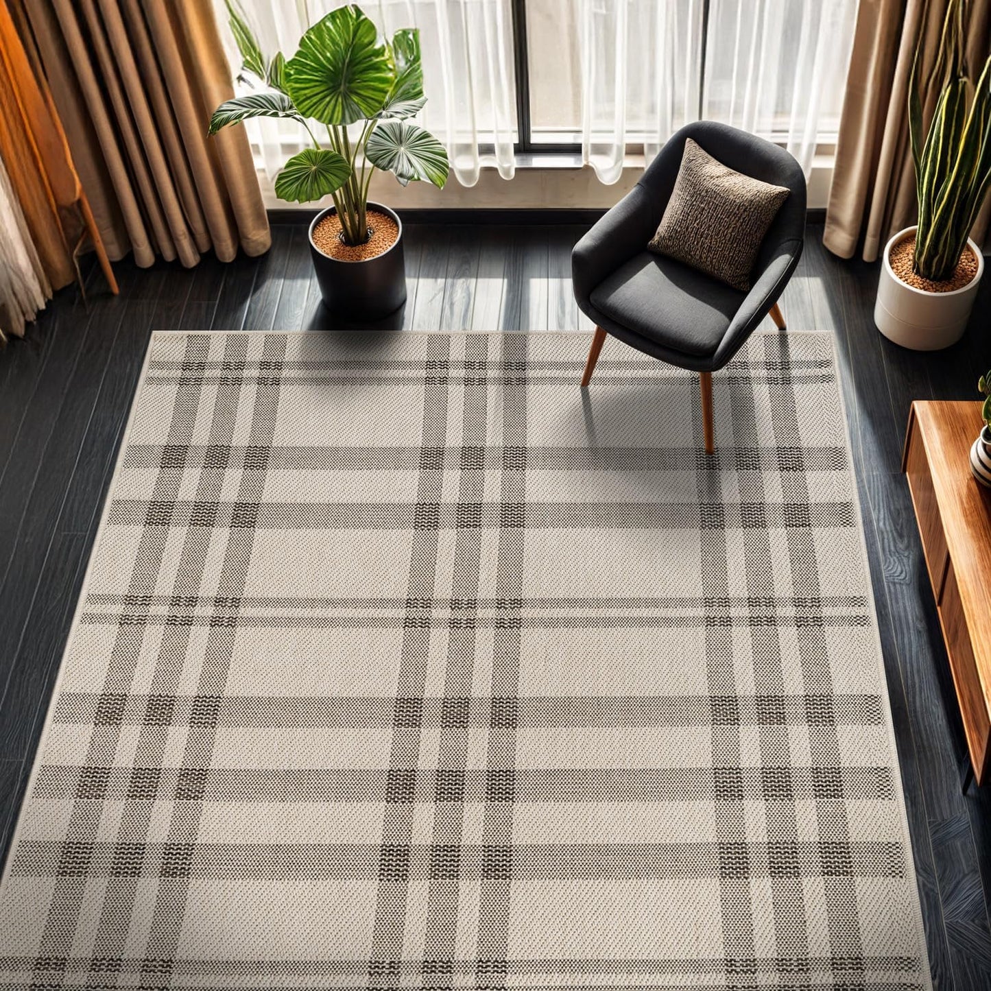 CAMILSON Easy Jute Rug 9x12, Indoor Outdoor Natural Color Fiber Area Rugs for Living Room and Patio Rug Herringbone Seagrass Boho Woven Design Easy-Cleaning Washable Outside Carpet Alfombras 9 x 12