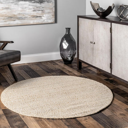 nuLOOM 7'6" x 9'6" Elfriede Jute & Cotton Hand Woven Area Rug, Natural, Solid Rustic Farmhouse Style, Weaved Design, Natural Fiber, For Bedroom, Living Room, Dining Room, Hallway, Office, Entryway