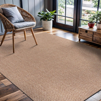 CAMILSON Easy Jute Rug 9x12, Indoor Outdoor Natural Color Fiber Area Rugs for Living Room and Patio Rug Herringbone Seagrass Boho Woven Design Easy-Cleaning Washable Outside Carpet Alfombras 9 x 12