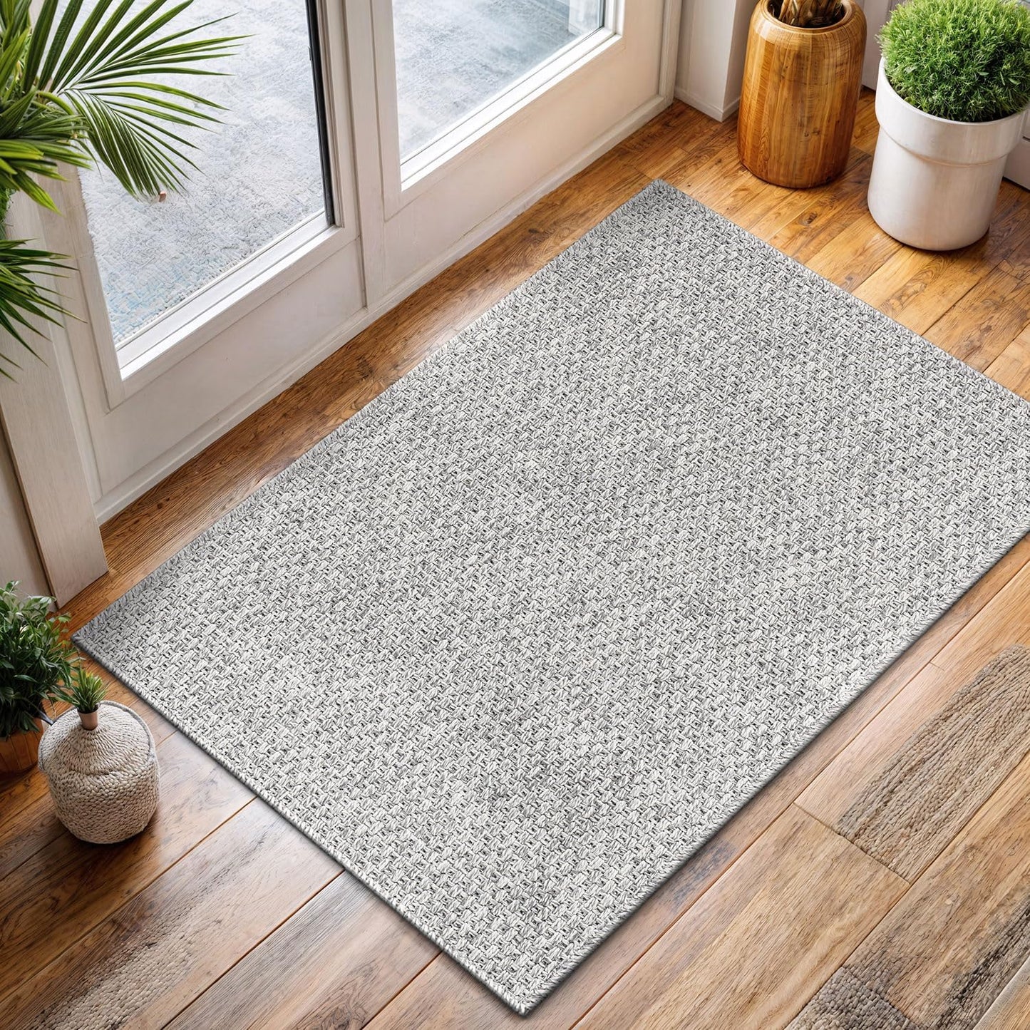 CAMILSON Easy Jute Rug 9x12, Indoor Outdoor Natural Color Fiber Area Rugs for Living Room and Patio Rug Herringbone Seagrass Boho Woven Design Easy-Cleaning Washable Outside Carpet Alfombras 9 x 12