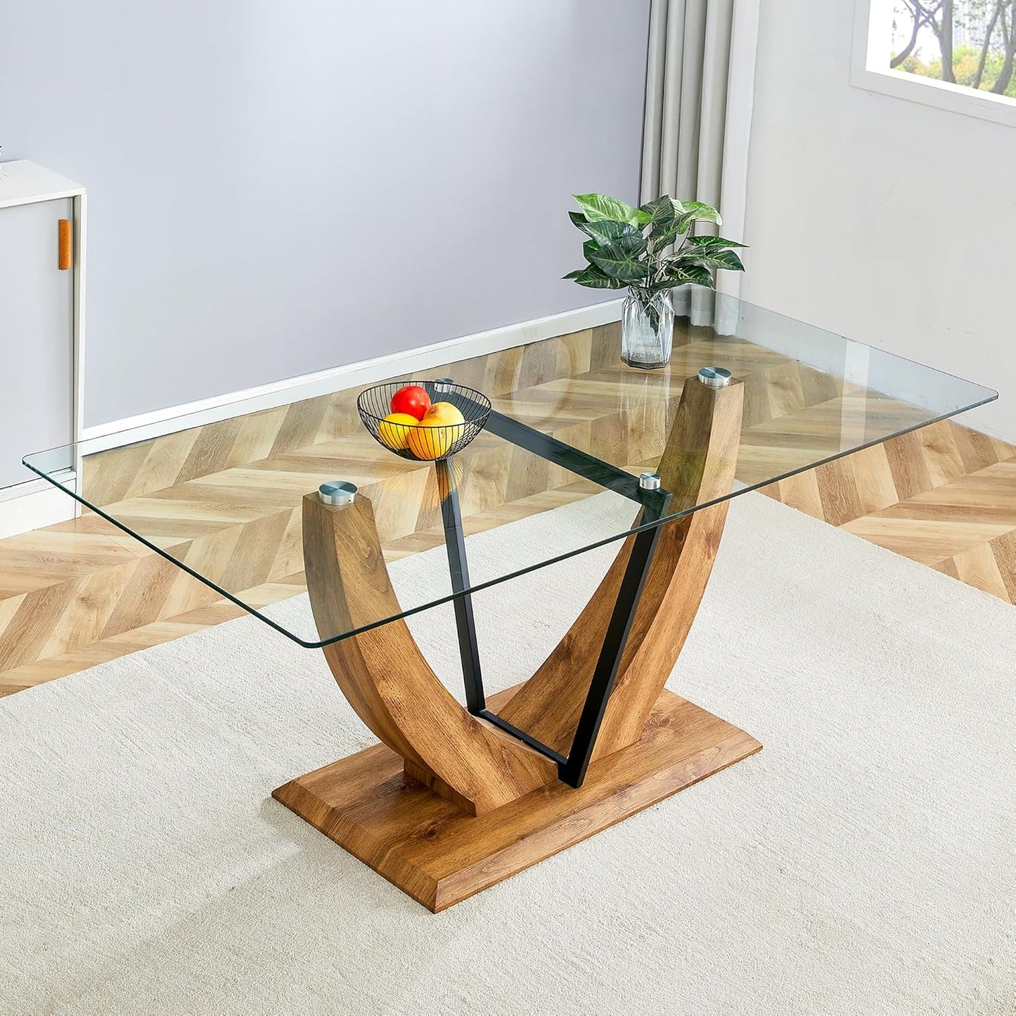 71" Glass Dining Table for 6, Modern Kitchen Table with Tempered Glass Tabletop, Elegant Dining Room Table for Kitchen or Dining Area