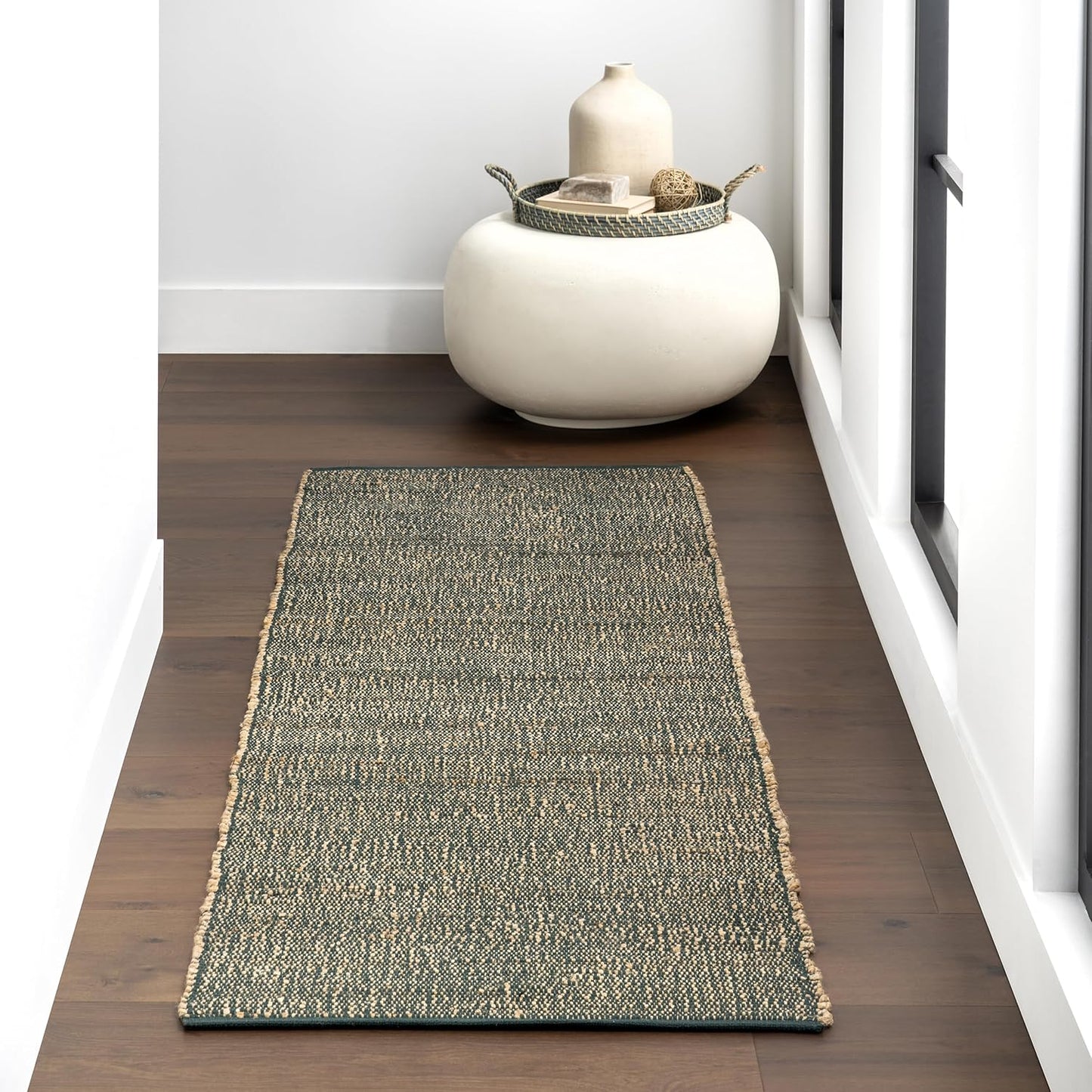 nuLOOM 7'6" x 9'6" Elfriede Jute & Cotton Hand Woven Area Rug, Natural, Solid Rustic Farmhouse Style, Weaved Design, Natural Fiber, For Bedroom, Living Room, Dining Room, Hallway, Office, Entryway