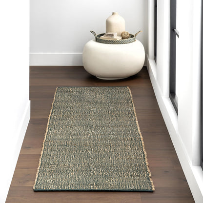 nuLOOM 7'6" x 9'6" Elfriede Jute & Cotton Hand Woven Area Rug, Natural, Solid Rustic Farmhouse Style, Weaved Design, Natural Fiber, For Bedroom, Living Room, Dining Room, Hallway, Office, Entryway