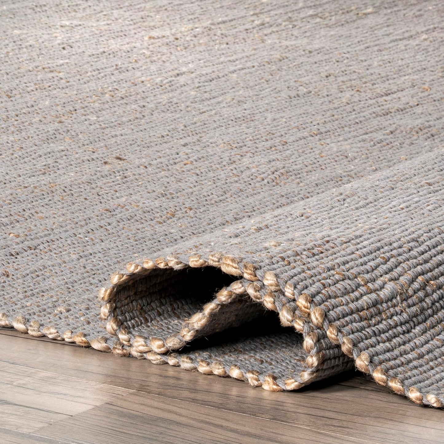 nuLOOM 7'6" x 9'6" Elfriede Jute & Cotton Hand Woven Area Rug, Natural, Solid Rustic Farmhouse Style, Weaved Design, Natural Fiber, For Bedroom, Living Room, Dining Room, Hallway, Office, Entryway