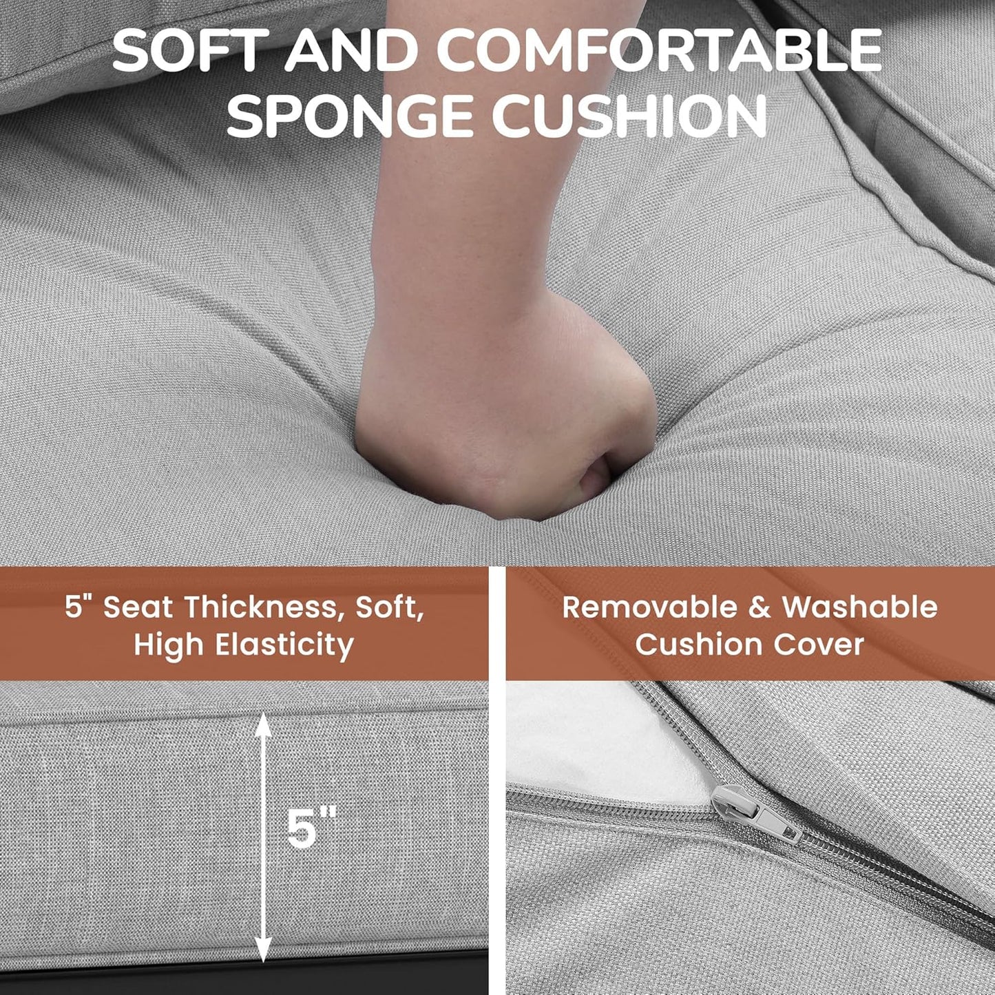 Solaste Patio Furniture Metal Armchair,2 PCS All-Weather Aluminum Garden Outdoor Contemporary Sofa Chair with Cushions, Light Grey