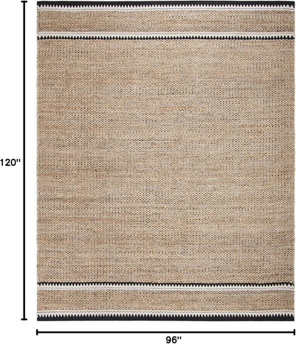 SAFAVIEH Area Rug 8x10 - Natural Fiber Collection - Large - Natural & Black, Handmade Jute, Boho Farmhouse Style, Ideal for Living Room, Bedroom, Dining Space (NF874B)
