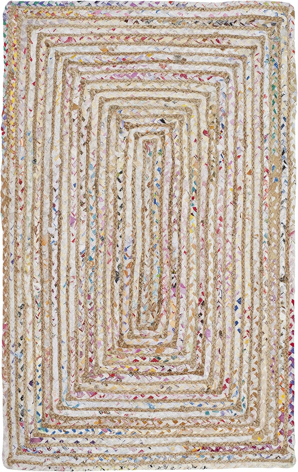 SAFAVIEH Area Rug 8x10 - Cape Cod Collection - Large - Beige & Multi, Handmade Jute & Cotton, Woven Braided Design (CAP202B)