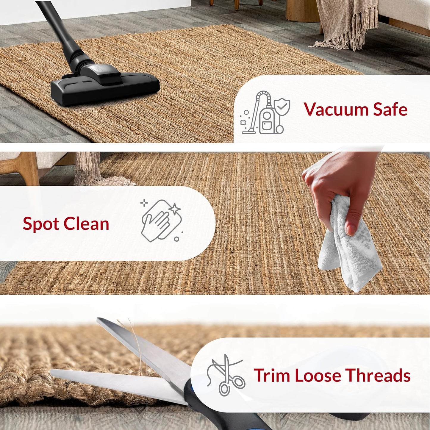 Nuloom Ashli Hand Woven, Natural, 7'6" x 9'6", Farmhouse, Jute, Soft and Textured, High Traffic, Stain Resistant, Easy Clean, Durable Area Rug for Bedroom, Living Room, Dining, Den, Foyer, Entryway