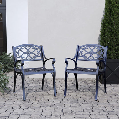 Homestyles Sanibel Black Stationary Cast Aluminum Outdoor Dining Chair (2-Pack), 2 Piece Patio Chairs, Set of 2 Garden Chairs with Armrest & Backrest for Garden Patio Pool Beach Yard, Black