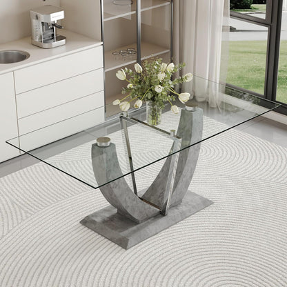 71" Modern Glass Dining Table for 6, Tempered Glass Top, Grey Base, Rectangular Shape, 6 Seater, Indoor Use, Requires Assembly