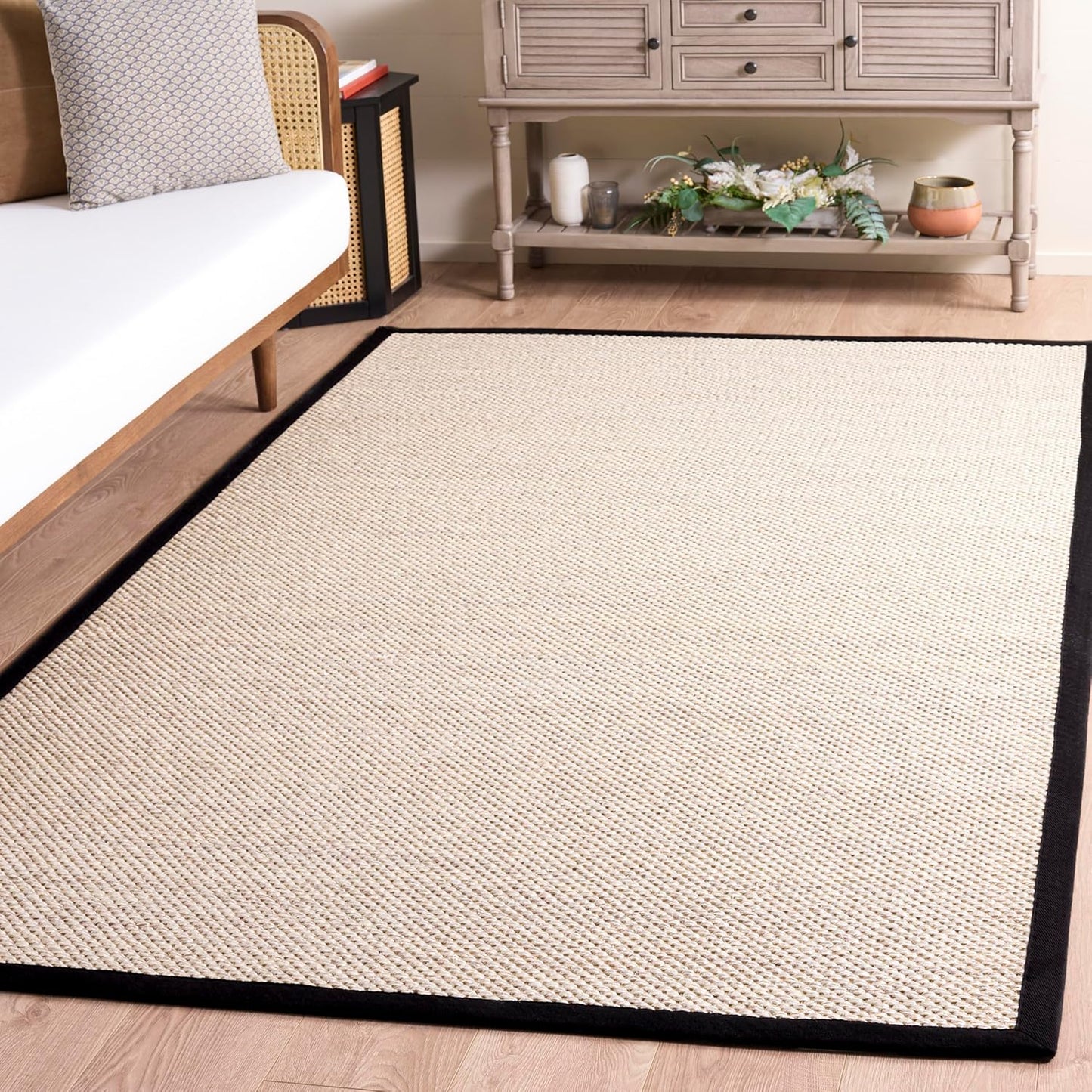 SAFAVIEH Area Rug 9x12 - Natural Fiber Collection - Large - Marble & Beige, Sisal, Woven Design with Border (NF143C)