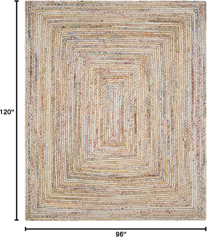 SAFAVIEH Area Rug 8x10 - Cape Cod Collection - Large - Beige & Multi, Handmade Jute & Cotton, Woven Braided Design (CAP202B)