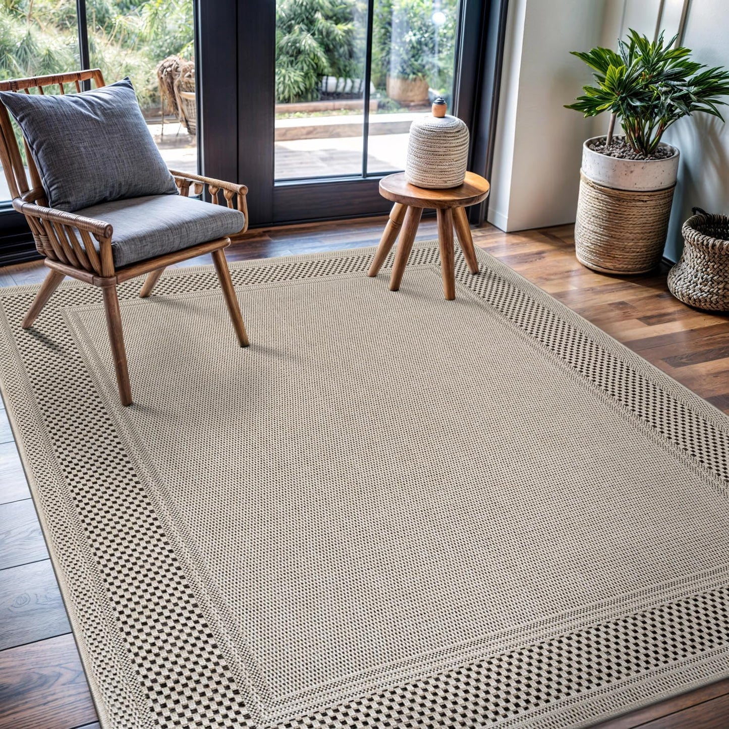 CAMILSON Easy Jute Rug 9x12, Indoor Outdoor Natural Color Fiber Area Rugs for Living Room and Patio Rug Herringbone Seagrass Boho Woven Design Easy-Cleaning Washable Outside Carpet Alfombras 9 x 12