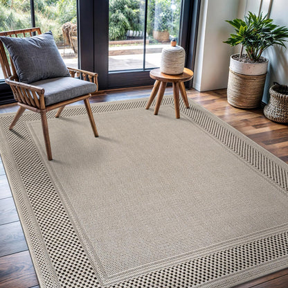 CAMILSON Easy Jute Rug 9x12, Indoor Outdoor Natural Color Fiber Area Rugs for Living Room and Patio Rug Herringbone Seagrass Boho Woven Design Easy-Cleaning Washable Outside Carpet Alfombras 9 x 12
