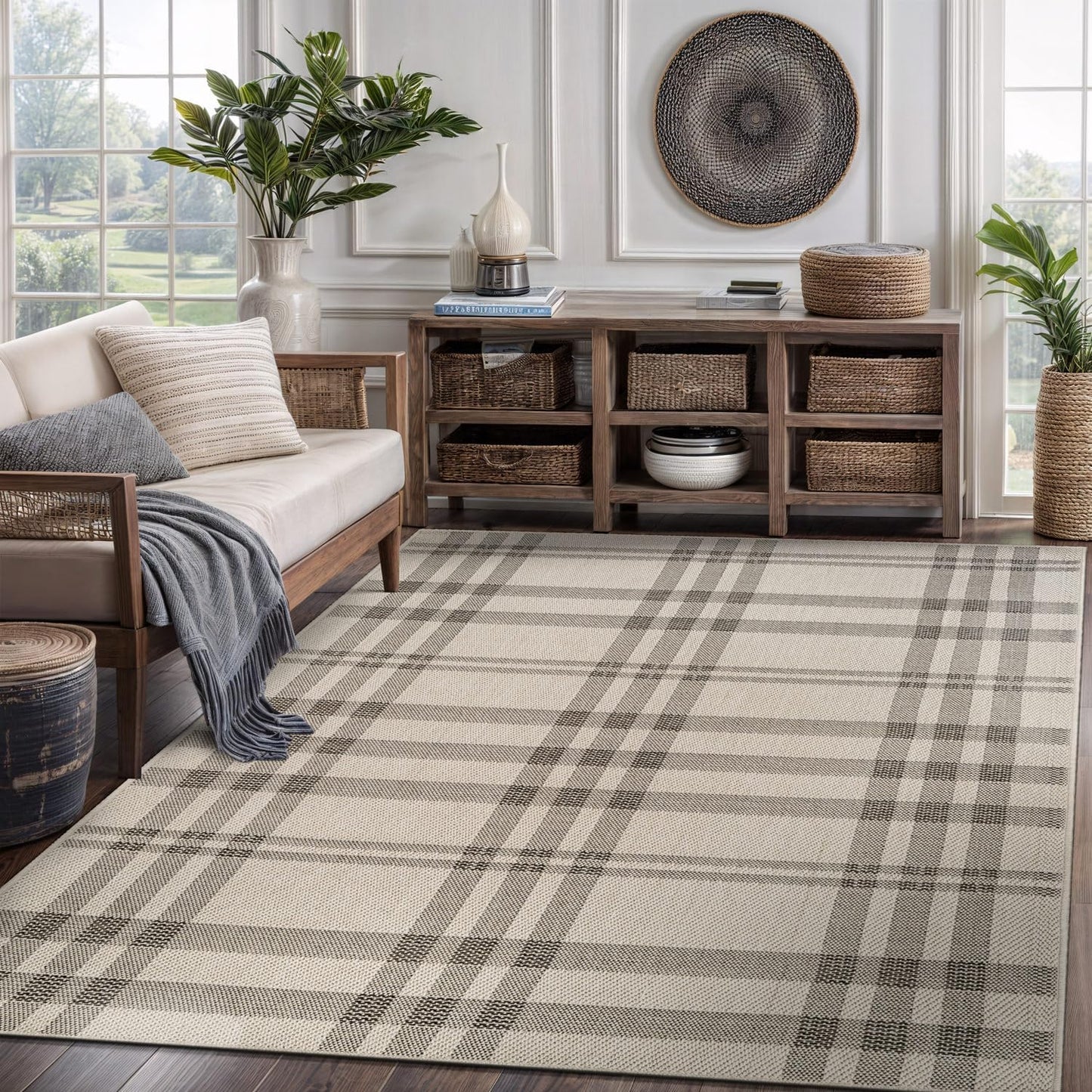 CAMILSON Easy Jute Rug 9x12, Indoor Outdoor Natural Color Fiber Area Rugs for Living Room and Patio Rug Herringbone Seagrass Boho Woven Design Easy-Cleaning Washable Outside Carpet Alfombras 9 x 12