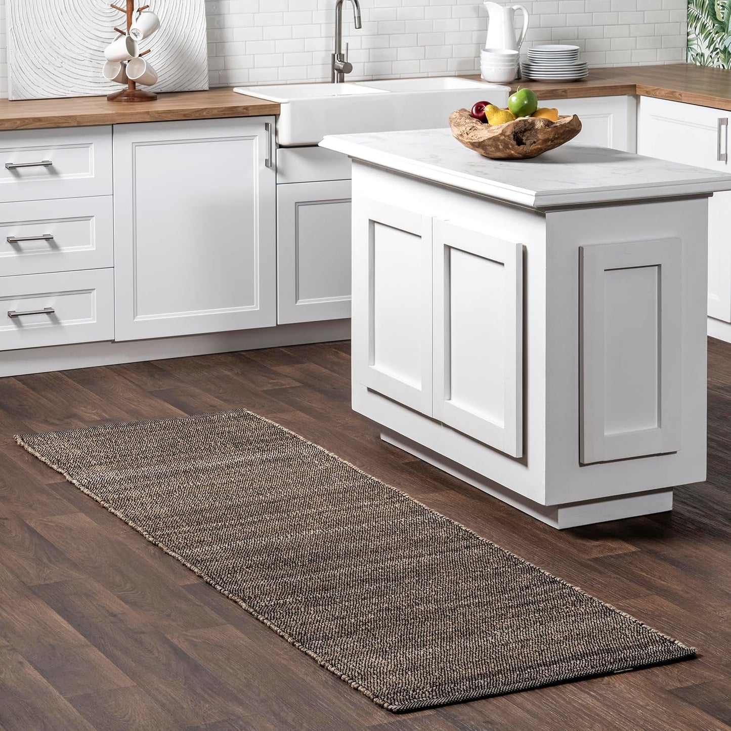 nuLOOM 7'6" x 9'6" Elfriede Jute & Cotton Hand Woven Area Rug, Natural, Solid Rustic Farmhouse Style, Weaved Design, Natural Fiber, For Bedroom, Living Room, Dining Room, Hallway, Office, Entryway