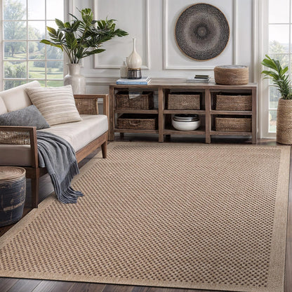 CAMILSON Easy Jute Rug 9x12, Indoor Outdoor Natural Color Fiber Area Rugs for Living Room and Patio Rug Herringbone Seagrass Boho Woven Design Easy-Cleaning Washable Outside Carpet Alfombras 9 x 12