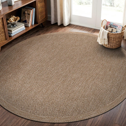 CAMILSON Easy Jute Rug 9x12, Indoor Outdoor Natural Color Fiber Area Rugs for Living Room and Patio Rug Herringbone Seagrass Boho Woven Design Easy-Cleaning Washable Outside Carpet Alfombras 9 x 12