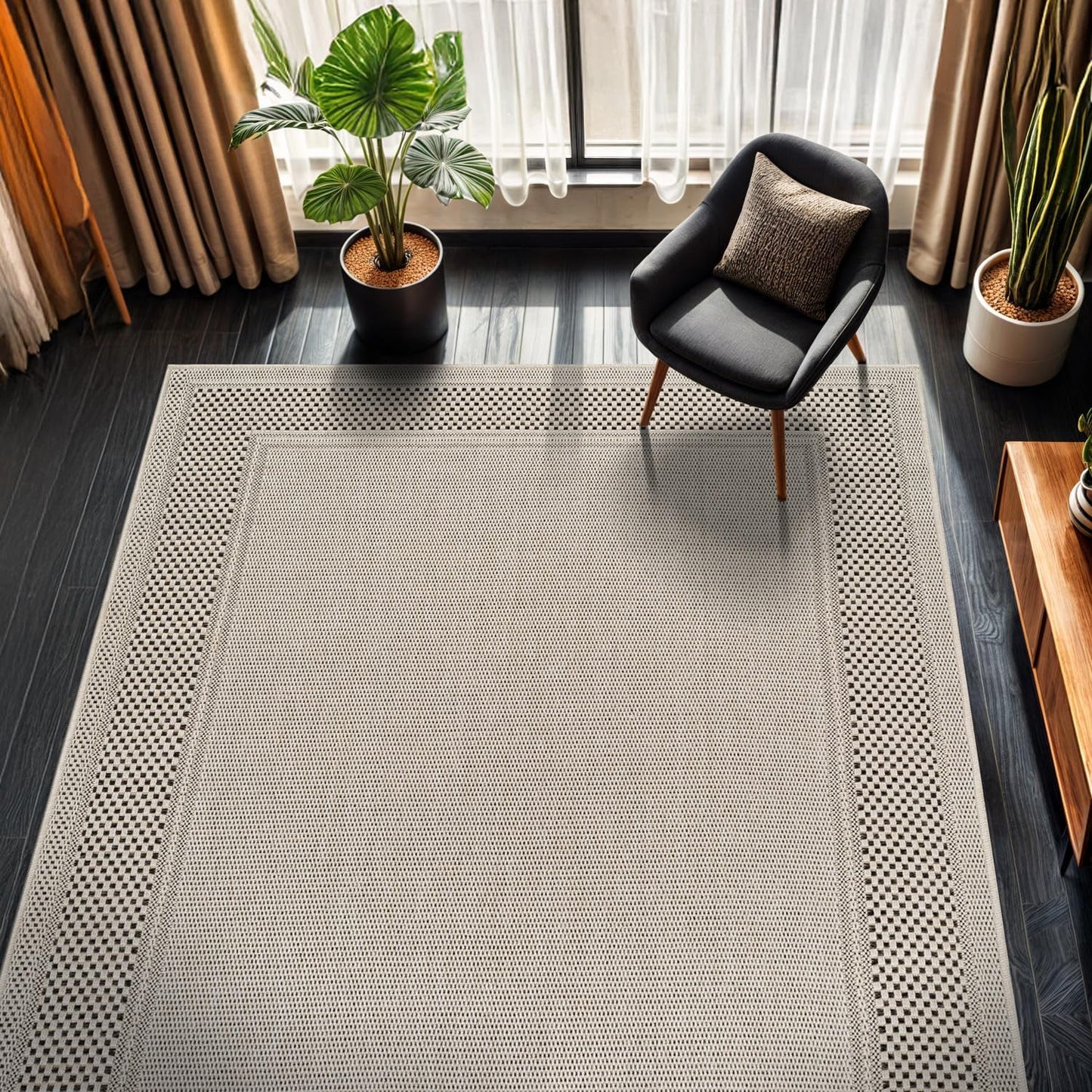 CAMILSON Easy Jute Rug 9x12, Indoor Outdoor Natural Color Fiber Area Rugs for Living Room and Patio Rug Herringbone Seagrass Boho Woven Design Easy-Cleaning Washable Outside Carpet Alfombras 9 x 12