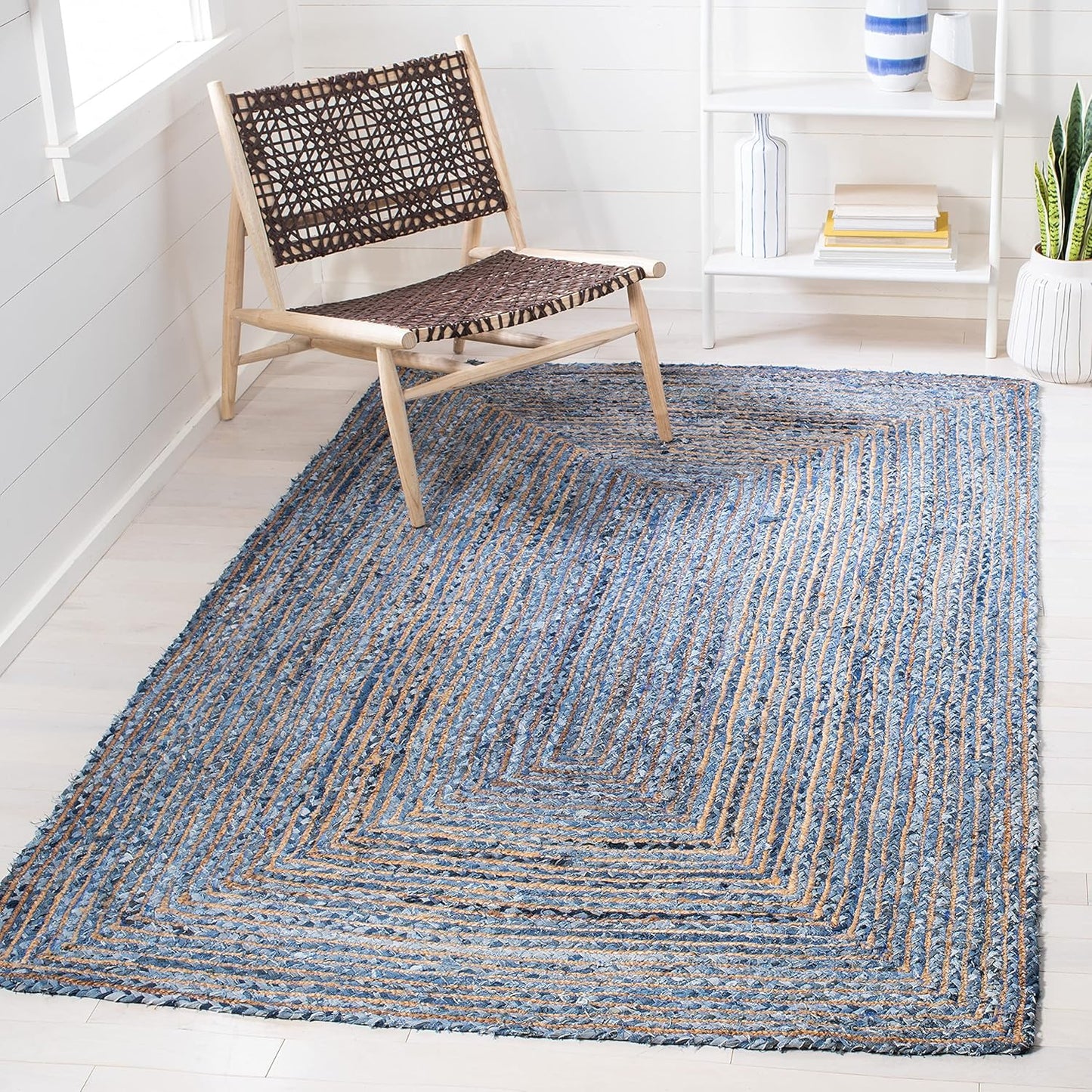 SAFAVIEH Area Rug 8x10 - Cape Cod Collection - Large - Beige & Multi, Handmade Jute & Cotton, Woven Braided Design (CAP202B)