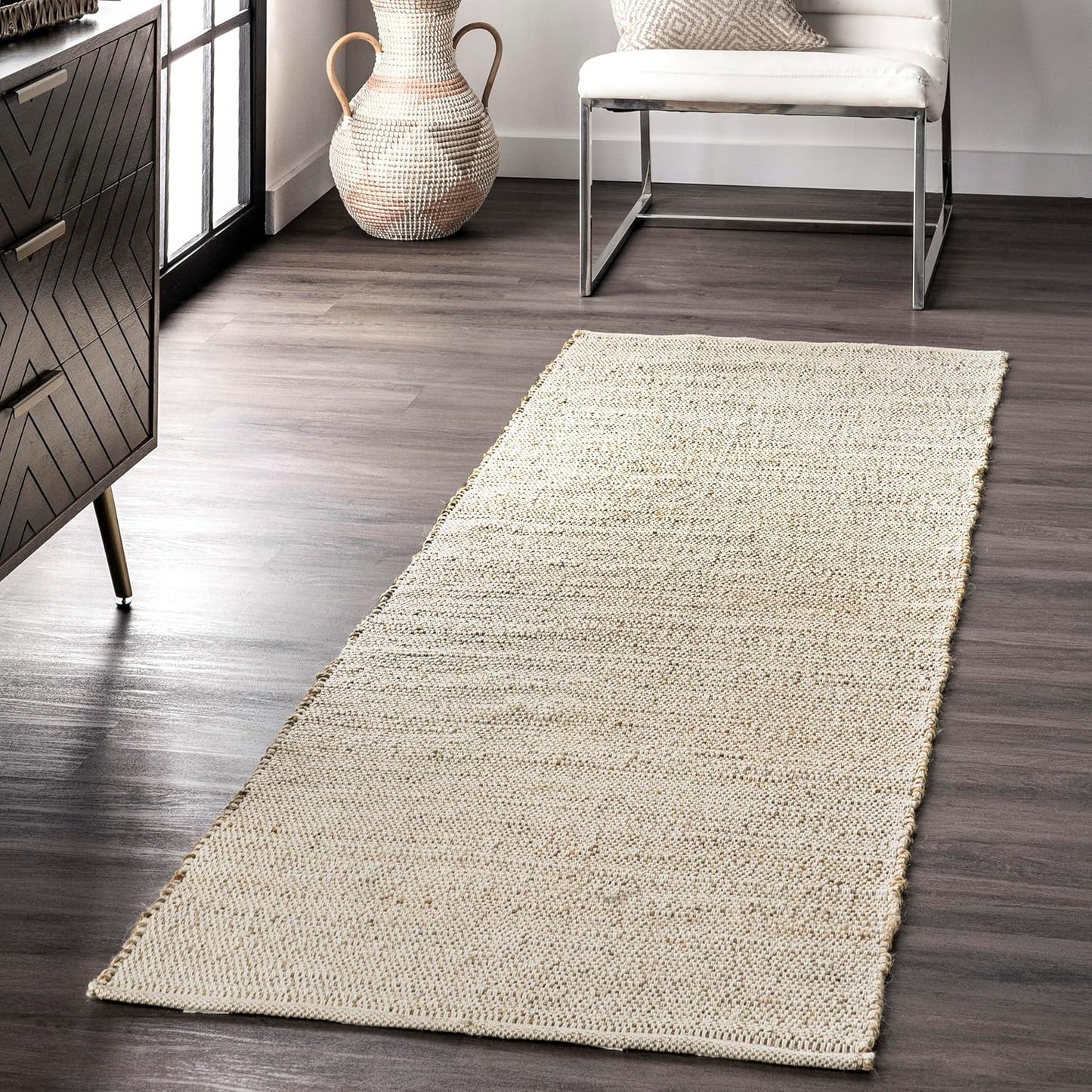 nuLOOM 7'6" x 9'6" Elfriede Jute & Cotton Hand Woven Area Rug, Natural, Solid Rustic Farmhouse Style, Weaved Design, Natural Fiber, For Bedroom, Living Room, Dining Room, Hallway, Office, Entryway