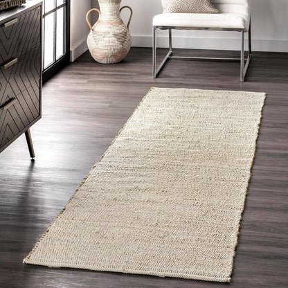 nuLOOM 7'6" x 9'6" Elfriede Jute & Cotton Hand Woven Area Rug, Natural, Solid Rustic Farmhouse Style, Weaved Design, Natural Fiber, For Bedroom, Living Room, Dining Room, Hallway, Office, Entryway