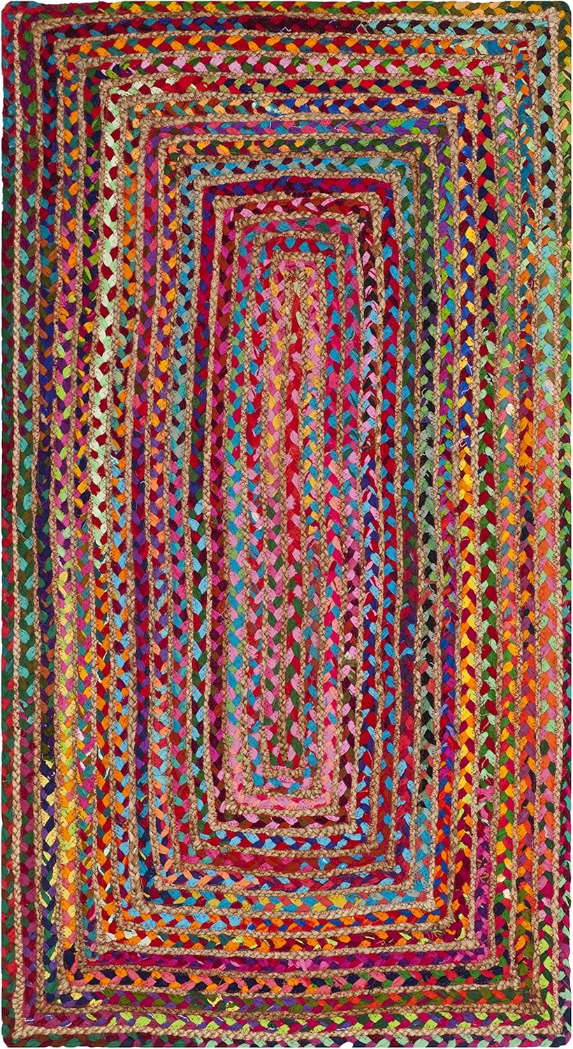 SAFAVIEH Area Rug 8x10 - Cape Cod Collection - Large - Beige & Multi, Handmade Jute & Cotton, Woven Braided Design (CAP202B)