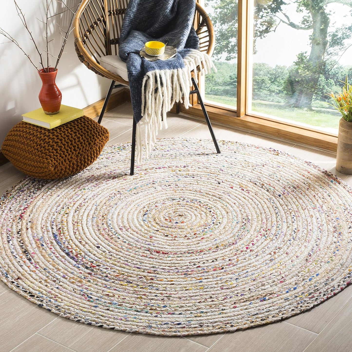 SAFAVIEH Area Rug 8x10 - Cape Cod Collection - Large - Beige & Multi, Handmade Jute & Cotton, Woven Braided Design (CAP202B)