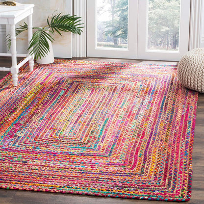 SAFAVIEH Area Rug 8x10 - Cape Cod Collection - Large - Beige & Multi, Handmade Jute & Cotton, Woven Braided Design (CAP202B)