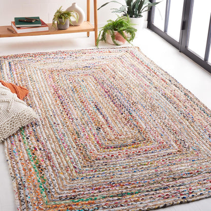 SAFAVIEH Area Rug 8x10 - Cape Cod Collection - Large - Beige & Multi, Handmade Jute & Cotton, Woven Braided Design (CAP202B)