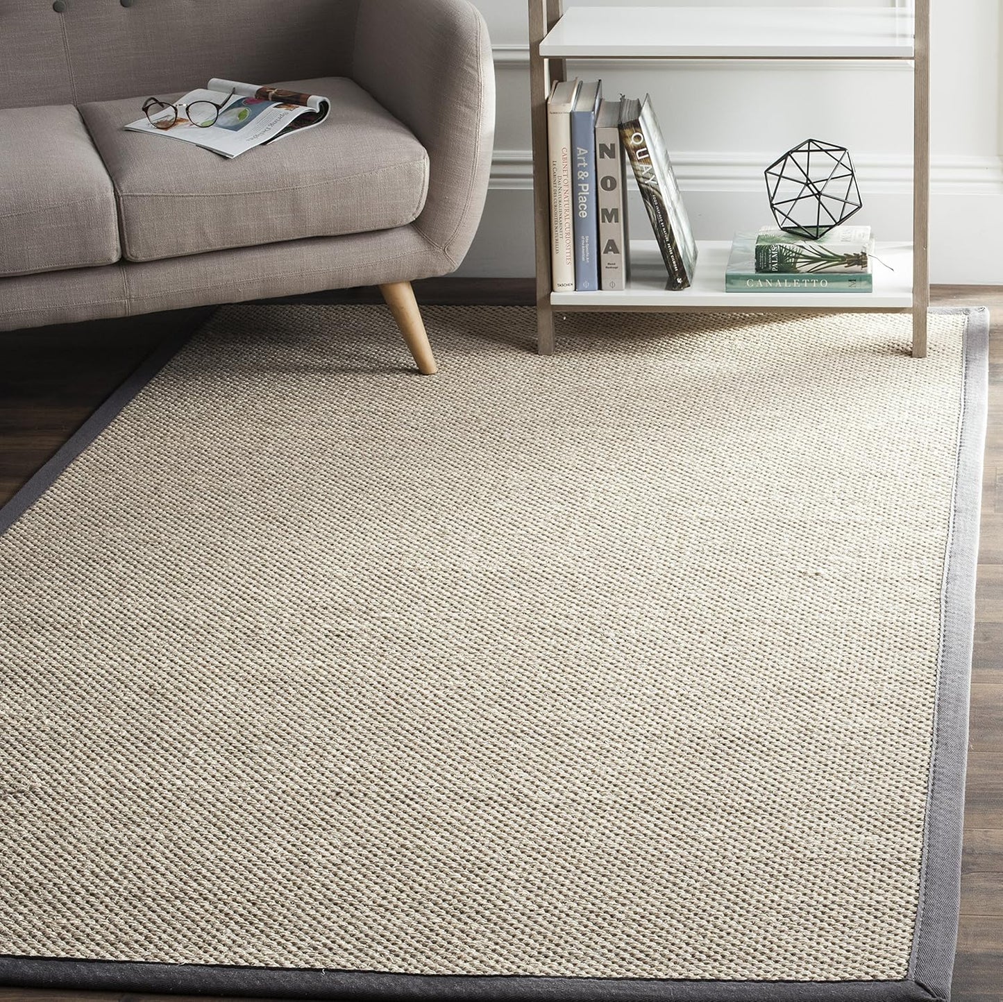 SAFAVIEH Area Rug 9x12 - Natural Fiber Collection - Large - Marble & Beige, Sisal, Woven Design with Border (NF143C)