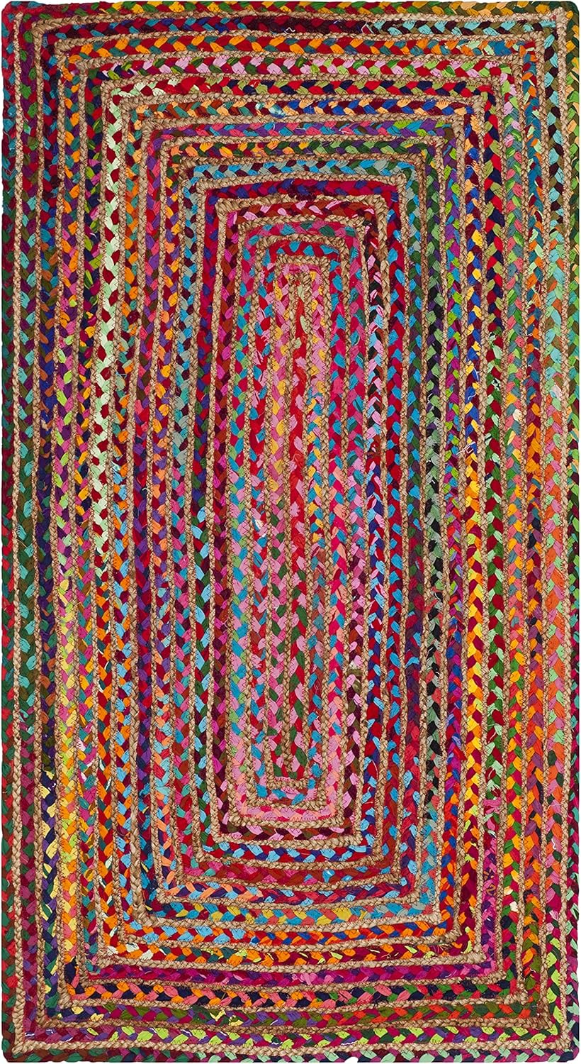 SAFAVIEH Area Rug 8x10 - Cape Cod Collection - Large - Beige & Multi, Handmade Jute & Cotton, Woven Braided Design (CAP202B)