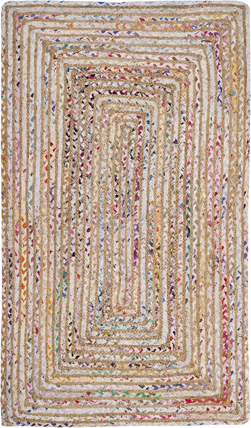 SAFAVIEH Area Rug 8x10 - Cape Cod Collection - Large - Beige & Multi, Handmade Jute & Cotton, Woven Braided Design (CAP202B)