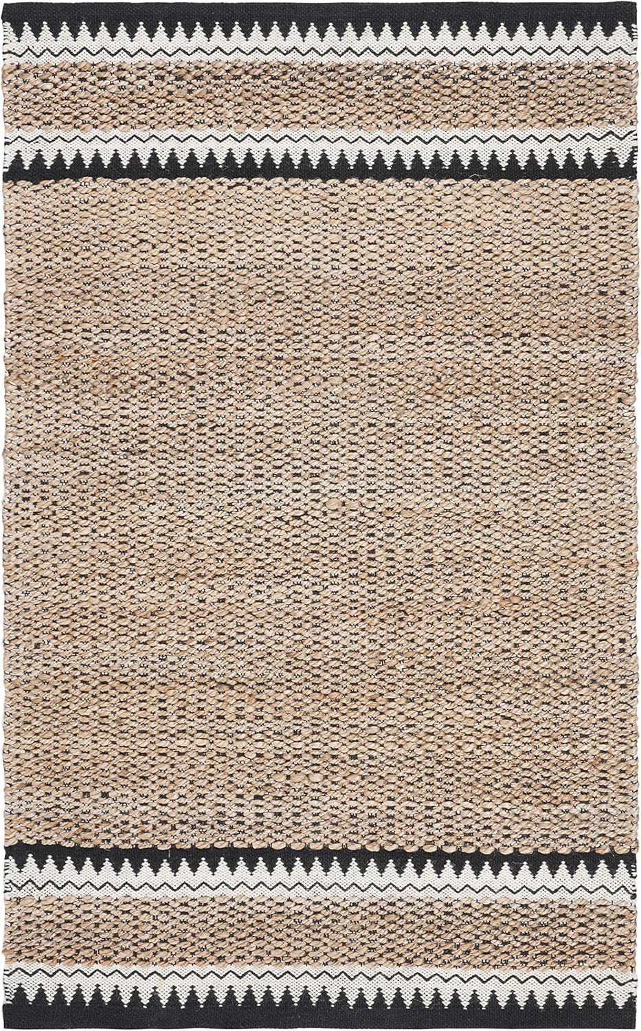 SAFAVIEH Area Rug 8x10 - Natural Fiber Collection - Large - Natural & Black, Handmade Jute, Boho Farmhouse Style, Ideal for Living Room, Bedroom, Dining Space (NF874B)