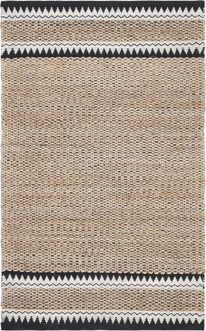 SAFAVIEH Area Rug 8x10 - Natural Fiber Collection - Large - Natural & Black, Handmade Jute, Boho Farmhouse Style, Ideal for Living Room, Bedroom, Dining Space (NF874B)