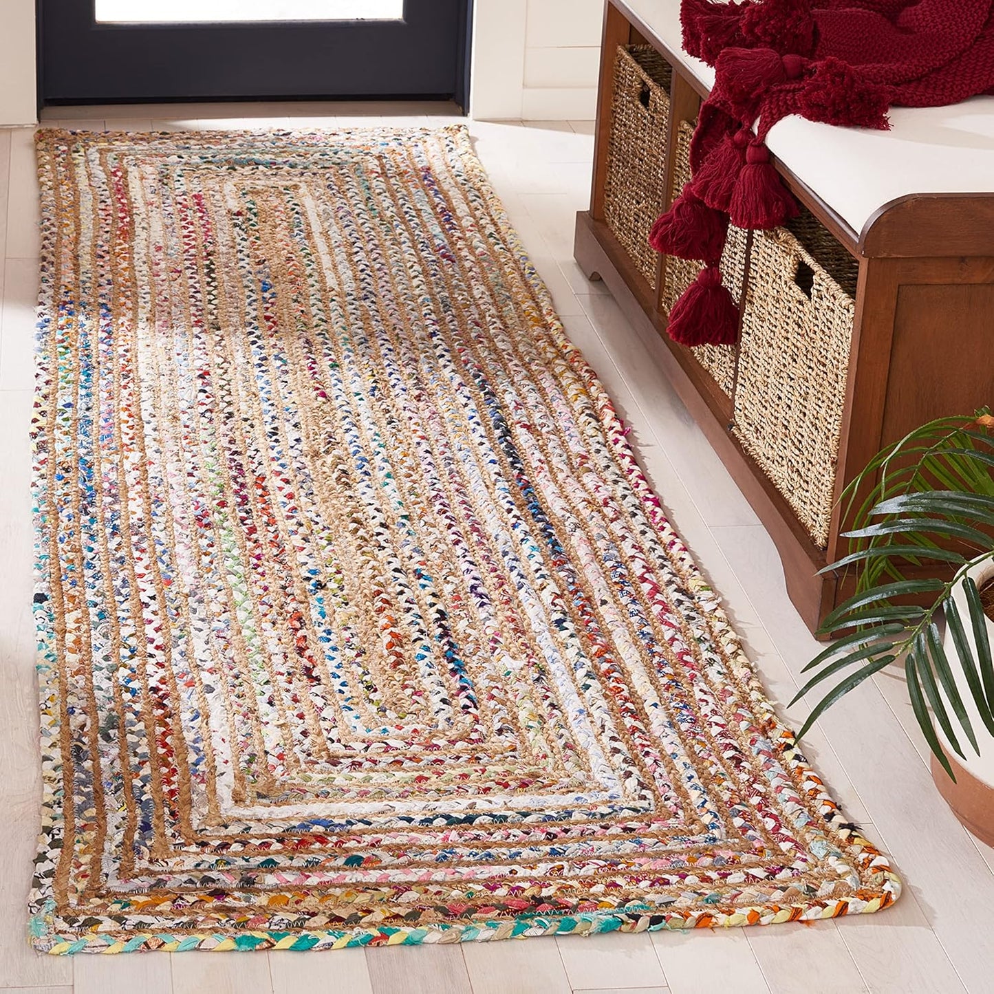 SAFAVIEH Area Rug 8x10 - Cape Cod Collection - Large - Beige & Multi, Handmade Jute & Cotton, Woven Braided Design (CAP202B)