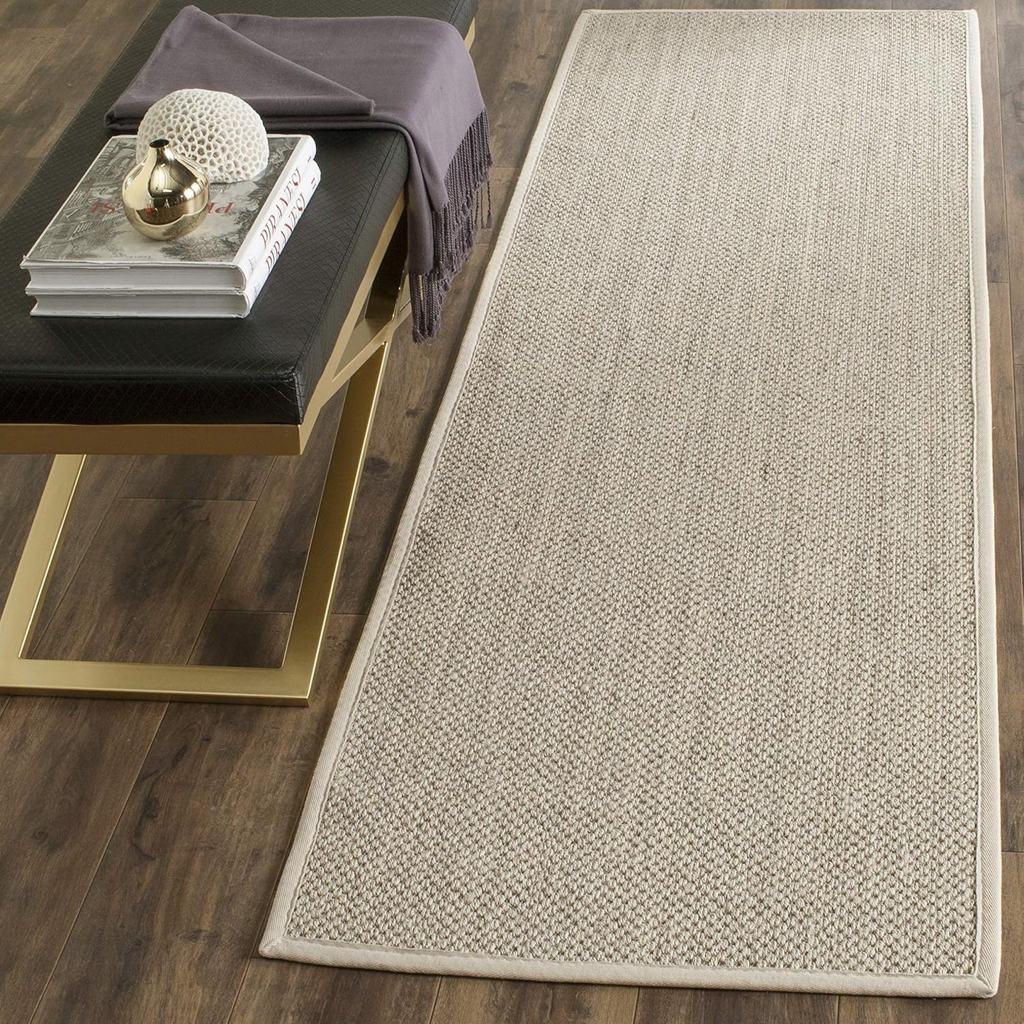 SAFAVIEH Area Rug 9x12 - Natural Fiber Collection - Large - Marble & Beige, Sisal, Woven Design with Border (NF143C)