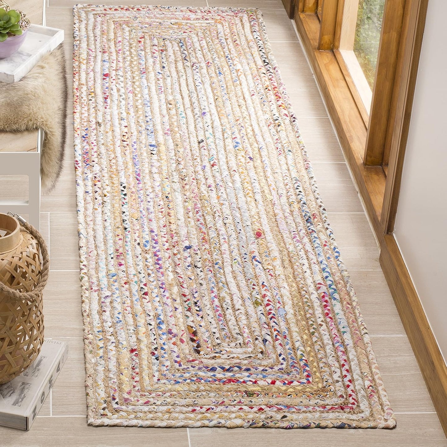 SAFAVIEH Area Rug 8x10 - Cape Cod Collection - Large - Beige & Multi, Handmade Jute & Cotton, Woven Braided Design (CAP202B)