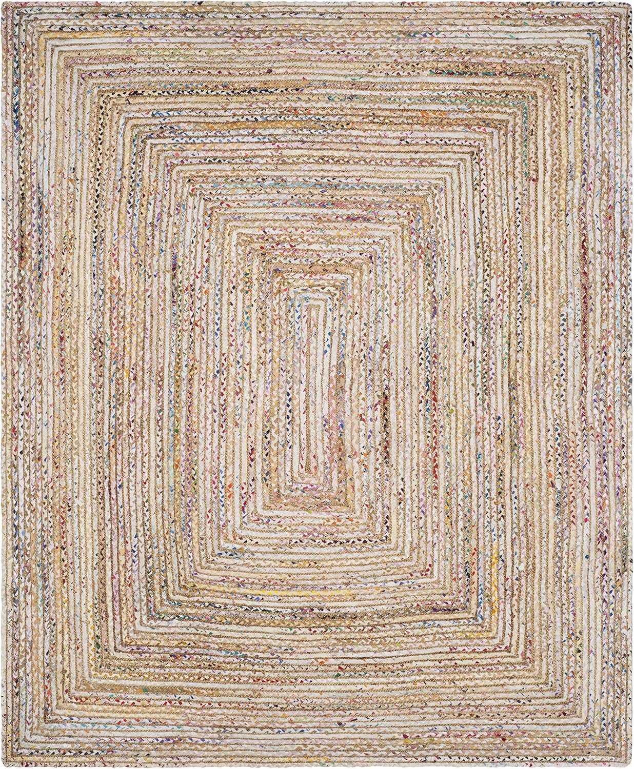 SAFAVIEH Area Rug 8x10 - Cape Cod Collection - Large - Beige & Multi, Handmade Jute & Cotton, Woven Braided Design (CAP202B)