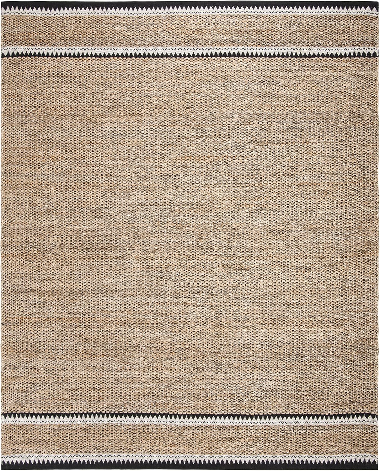 SAFAVIEH Area Rug 8x10 - Natural Fiber Collection - Large - Natural & Black, Handmade Jute, Boho Farmhouse Style, Ideal for Living Room, Bedroom, Dining Space (NF874B)