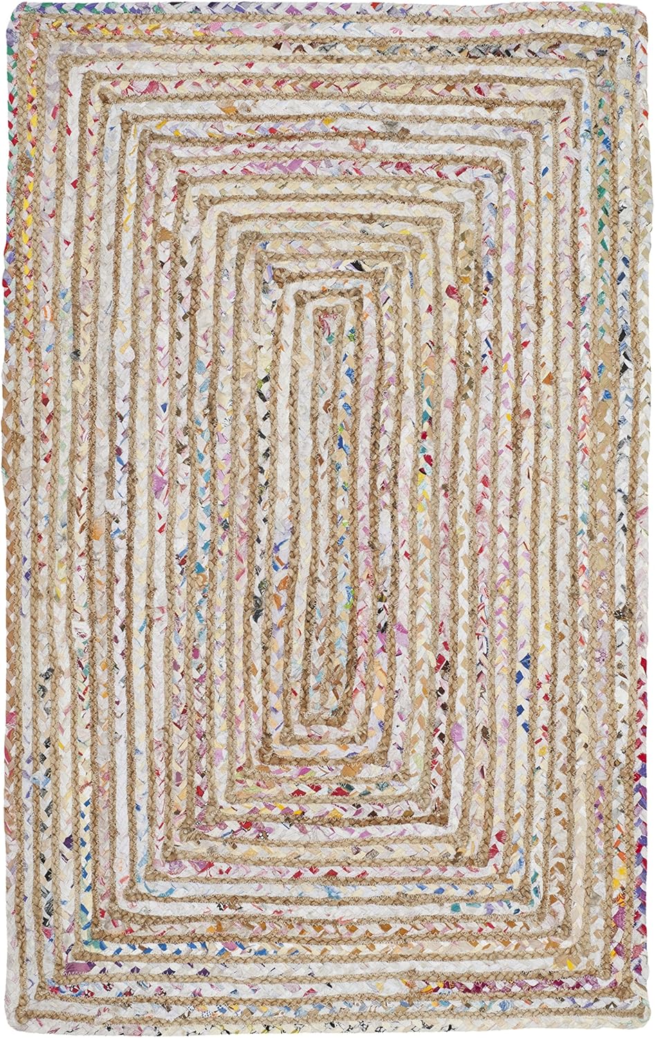 SAFAVIEH Area Rug 8x10 - Cape Cod Collection - Large - Beige & Multi, Handmade Jute & Cotton, Woven Braided Design (CAP202B)