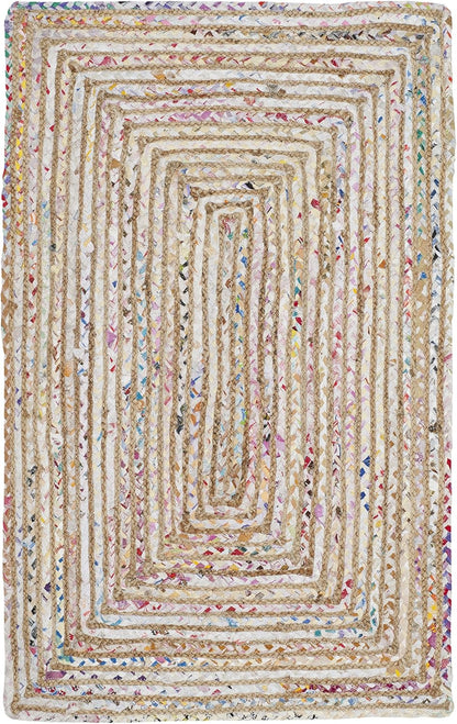 SAFAVIEH Area Rug 8x10 - Cape Cod Collection - Large - Beige & Multi, Handmade Jute & Cotton, Woven Braided Design (CAP202B)